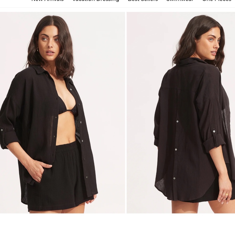 Seafolly  Classic Beach Shirt - Black OS fits most